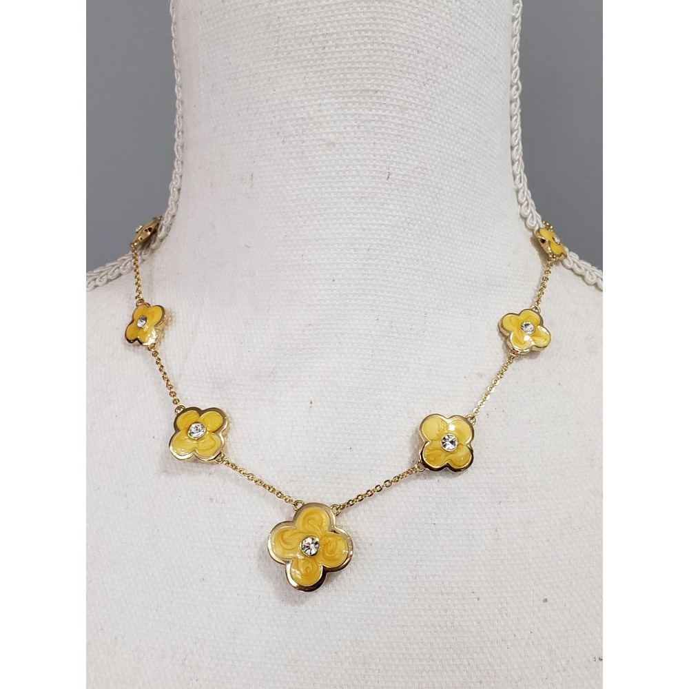 NEW LAUREN G ADAMS SILVERTONE Enamel Flower Chain STATION NECKLACE Daisy Yellow